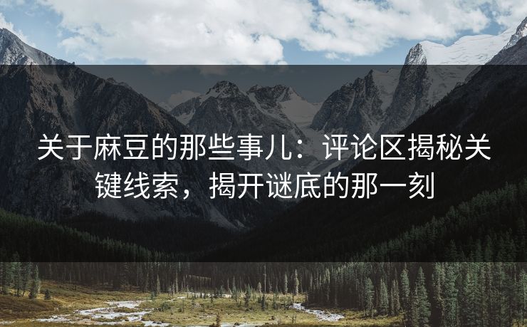 关于麻豆的那些事儿：评论区揭秘关键线索，揭开谜底的那一刻