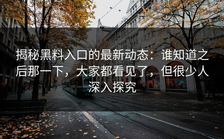 揭秘黑料入口的最新动态：谁知道之后那一下，大家都看见了，但很少人深入探究